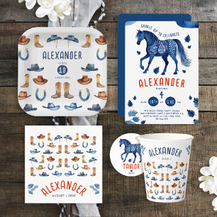 Niedlich Blue Red Rodeo Horse Cowboy Wasserfarbe N Serviette