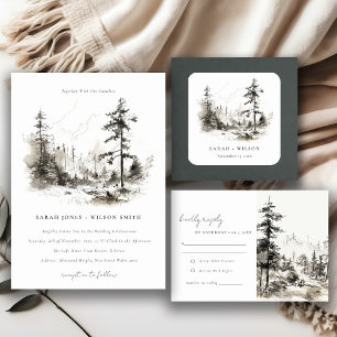 Pine Woods Mountain Landschaftsbild Hochzeit Einladung