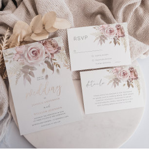 Dusty Rose & Ivory Boho Blues Hochzeit Save The Date