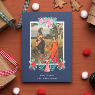 Weihnachts-Reindeer Floral Blue Holiday Runder Aufkleber