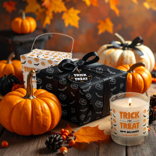 Pumpkin Bat Trick oder Treat Grau auf schwarzem Mu Geschenkpapier Set