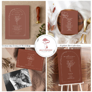 Vintage florale Rustikale Terracotta Hochzeit QR C All In One Einladung