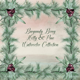 Burgundy Berry Holly Pine Christmas Foto Keramik Ornament