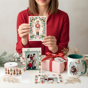 Weihnachts-Raute Nutcracker Ballet Family Foto Dreifach Gefaltete Urlaubskarte