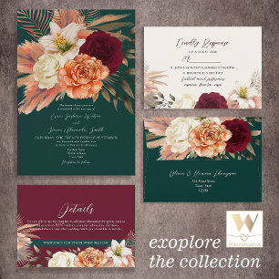 Rustikale Burgund und Smaragdgrüne Hochzeit Einladung