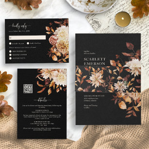 Black Fall Floral Wedding Einladung