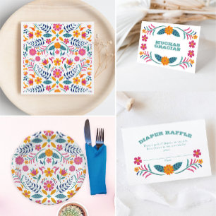 Farbenfrohe Fiesta Floral Baby Dusche Pappteller