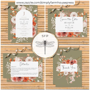 Boho Burnt Orange Fall Floral Monogramm Sage RSVP Karte