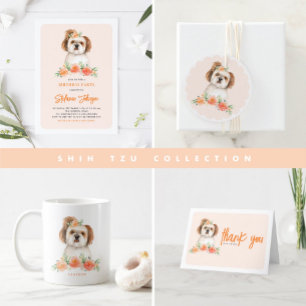 Watercolor Shih Tzu Peach Floral Hund Geburtstag Runder Aufkleber