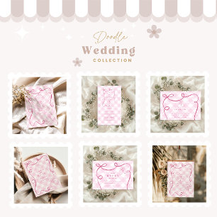 Pink Mediteranean Bow Gingham Lemons Wedding Dankeskarte