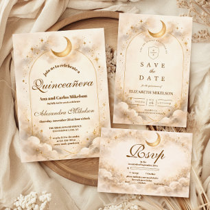 Sternennacht Gold Quinceañera RSVP Karte