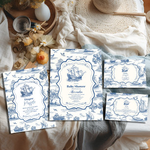 Navy Toile Nautical Baby Shooter Diapper Raffle Begleitkarte