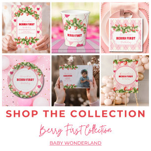 Strawberry Berry First Birthday Runder Aufkleber