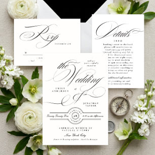 Formal Elegante Calligrafy Black Krawatte Hochzeit Einladung