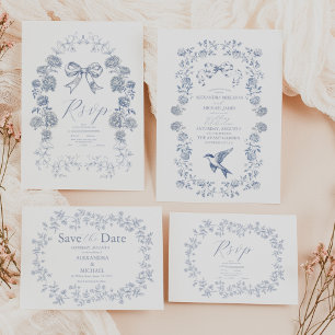 Elegante Hochzeit von Vintag Blue Floral Begleitkarte