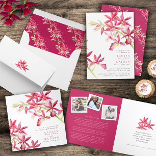 Roter Orchid Hochzeit handliche Details Gehäuse Ka Mitteilungskarte