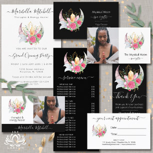 Boho Moon Crystals Feathers Blume Visitenkarte