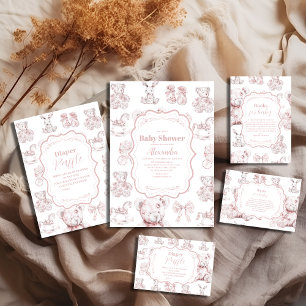 Pink Toile De Jouy Baby Dusche Pappteller