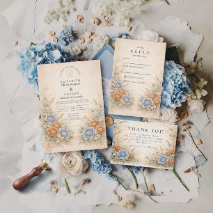 Sanfte Blaue Wildblumengarten-Hochzeit Einladung