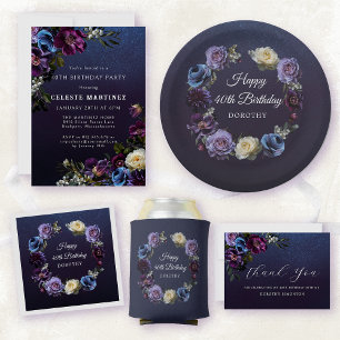 Moody Purple Flowers 40. Geburtstag Danke Karte