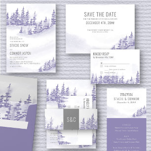 Winter Forest Watercolor Lavendel Einfach Save The Date