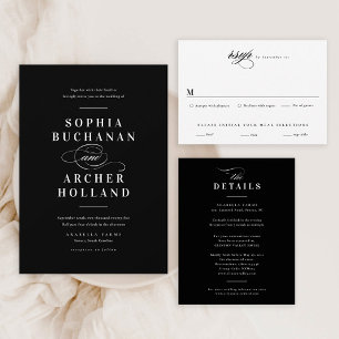 Elegant Calligraphy Black and White Wedding  Einladung
