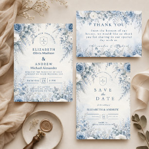 Elegante blaue Winterhochzeit Einladung