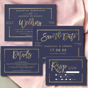 Chic Gold Frame Skript blau Save the Date