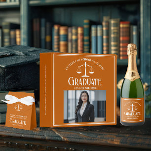 Custom Orange White Law School Graduation Party Schaumweinetikett