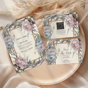 Foto Vintag Art Nouveau Floral Lila Hochzeit Dankeskarte