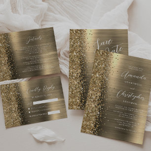 Goldene Gebürstete Metall-Glitter-Schrift Hochzeit Einladung