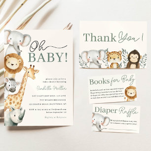 Safari Elephant Baby Duwer Diaper Raffle Begleitkarte