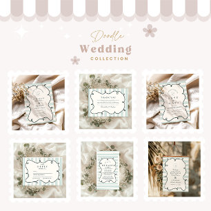 Green Doodle Wavy Frame Wedding Dankeskarte