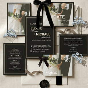 Minimalistische Schwarz-Weiß-Formal-Foto-Hochzeit Einladung