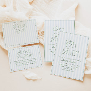 Vornehmer Junge Blau & Grün gestreifte Babyparty Dankeskarte