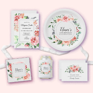 Elegant Rosa Rose Floral 90. Geburtstagsflat Dankeskarte