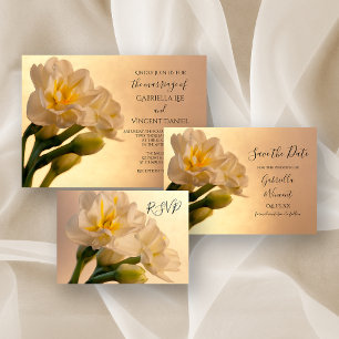 Weiße Doppel-Daffodien für die Hochzeit der RSVP-A RSVP Karte
