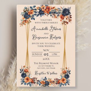 Rustikale Burnt Orange und Blue Wedding Einladung