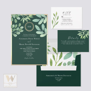 Emerald Green Botanical Wedding All In One Einladung