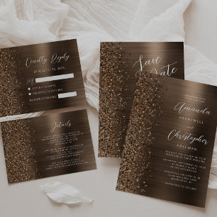 Bronze Glam gebürstete Metall-Glitter-Hochzeit Einladung