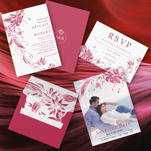 Viva magenta und weiße Blume Foto Save the Date Postkarte