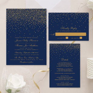 Hochzeit von Navy Blue & Glam Gold Confetti Einladung