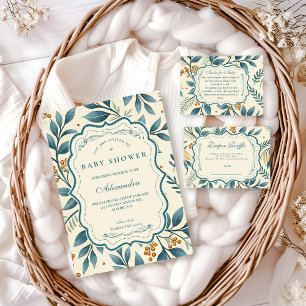 Teal Cottage Floral Baby Shower Einladung