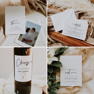 Modernes kalligraphisches Foto Save the Date Postkarte