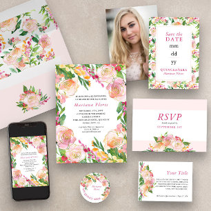 Rosa und goldfarbene Mis Quince Anos Runder Aufkleber