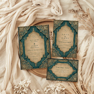 Emerald-Gold-Hochzeit im islamischen Stil Einladung