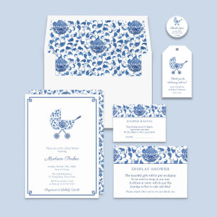 Diaper Raffle Blue Chinoiserie Babydusche Begleitkarte