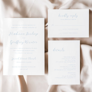 Bold Script Powder Blue Elegant Wedding RSVP Karte