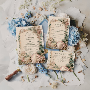 Vintage Küsten-Muschel-Romantik-Hochzeit Save The Date