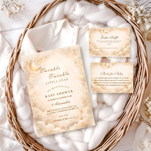 Himmels-Elfenbeingold-Baby-Party Einladung